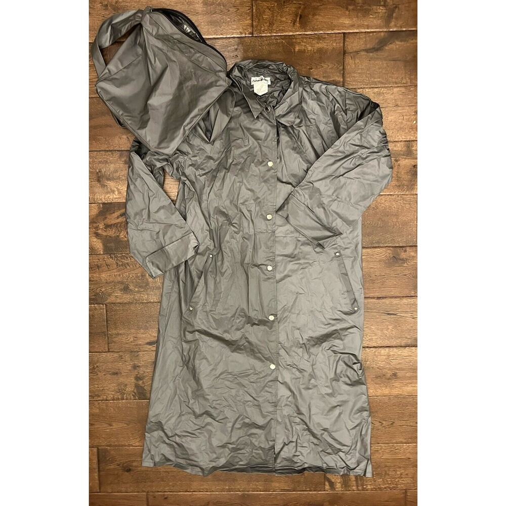VTG Shedrain Women's Full Snap Button Vinyl Rain Jacket Coat Silver Grey M L